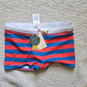 NWT Mini Boden Blue and Red Striped Kids Swim Trunks